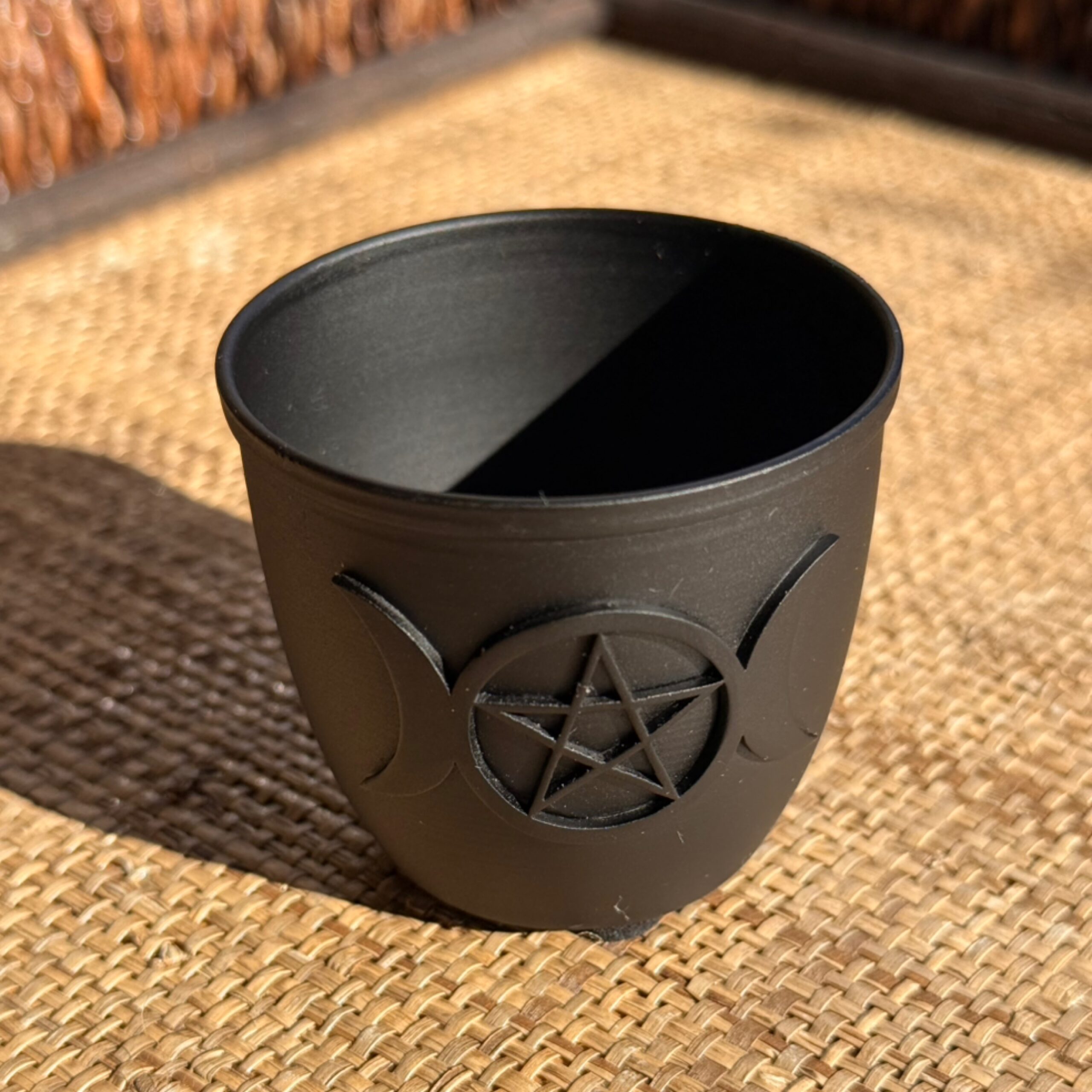 Mini Candle Holder-Iron Pot-Triple Moon Pentacle 2.5"