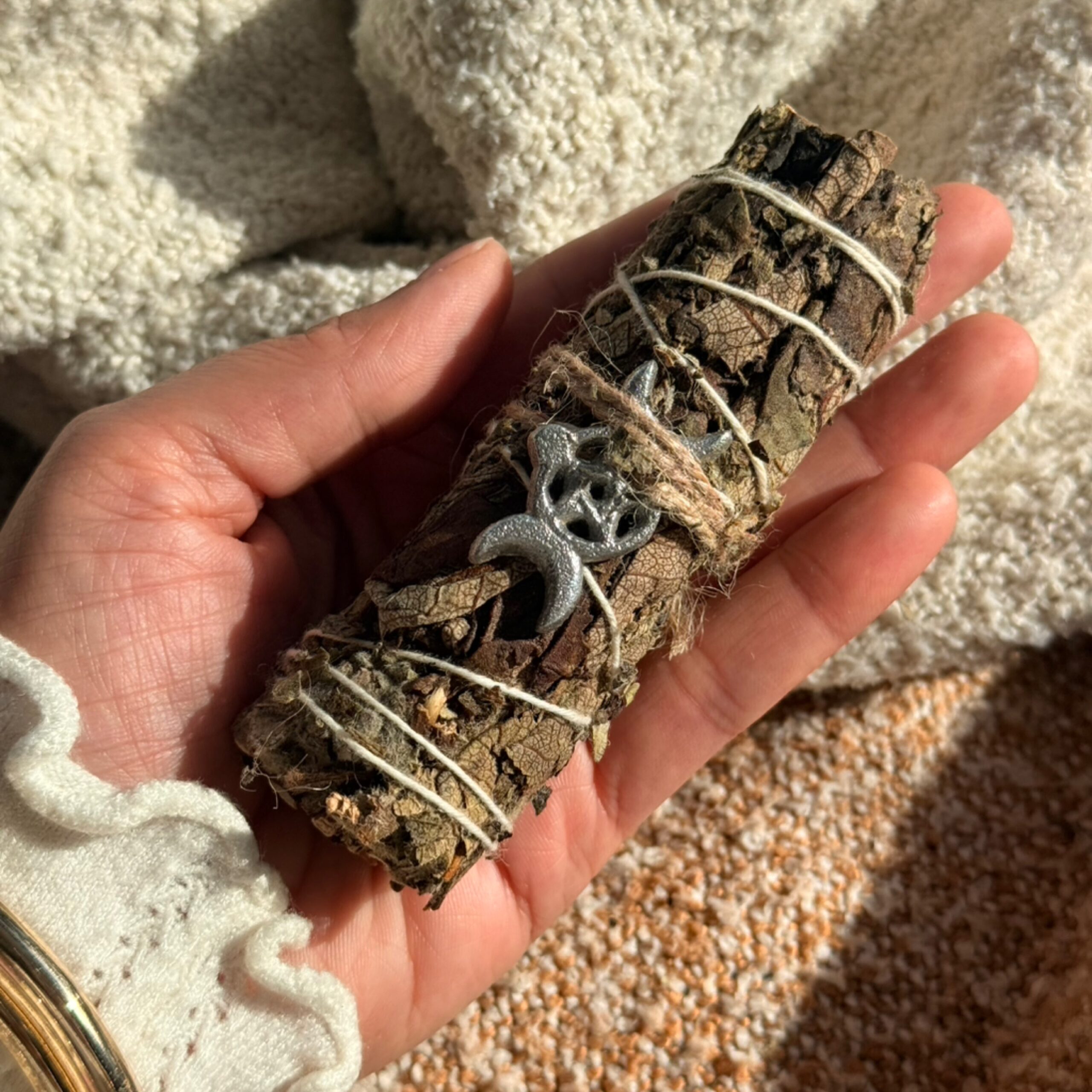 Black Sage Smudge Stick with Triple Moon Charm 4"