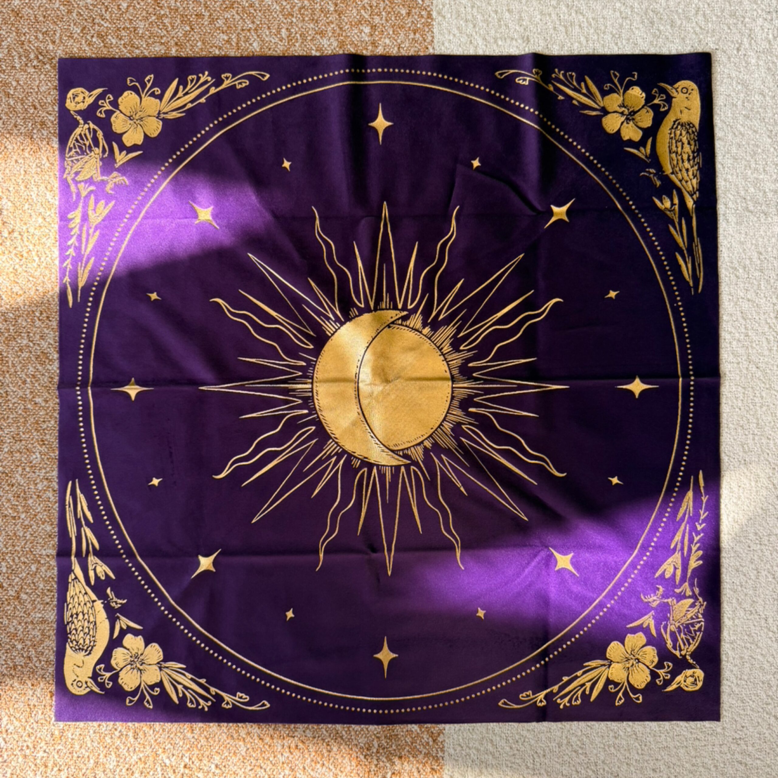 Velvet Altar Cloth - "Celestial": Dark Purple Velvet + Gold Foil